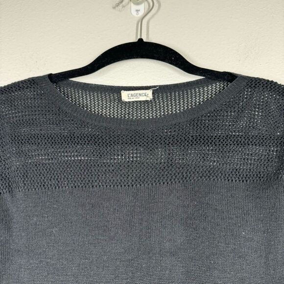 L’AGENCE Long Sleeve Black Crewneck Sweater Sheer Open Knit Women’s Size XS - Picture 2 of 6